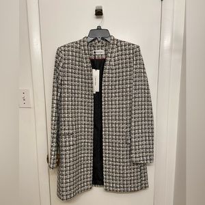 Calvin Klein black and white, open front tweed topper jacket
